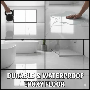An image emphasizing the exceptional durability and waterproof qualities of an epoxy bathroom floor, ideal for high-moisture environments.