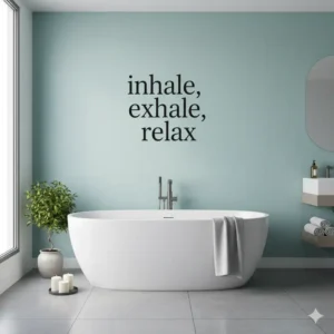 Bathroom wall featuring an inspirational quote bathroom decals walls, creating a motivating and relaxing space