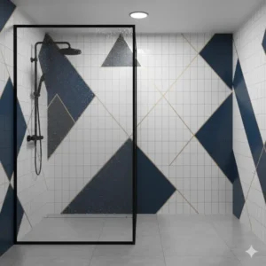 Design concept for a shower area with waterproof bathroom decals walls, ensuring durability