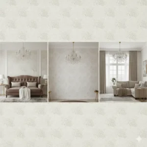 A bathroom featuring a single accent wall with bathroom wallpaper peel and stick, showcasing a quick and easy design update.