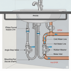  Diagram of the Pfister bathroom faucet supply line connection to the water source.