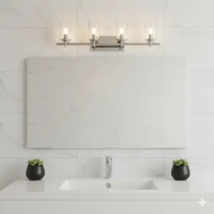 Farmhouse-style bathroom light fixture with a gooseneck arm and a brushed nickel finish.