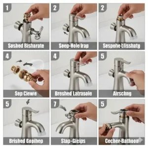 A classic brushed chrome single-hole faucet with a gentle, curved spout, offering a timeless look that complements various bathroom styles.