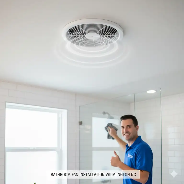 Professional service showing a newly installed fan after successful bathroom fan installation wilmington nc by a certified technician.