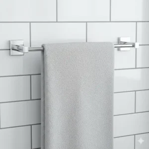 A sleek 24-inch chrome towel bar, a key piece of the delta bathroom accessories line. 