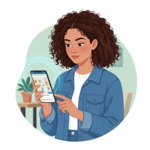 A person using a mobile phone to search for bathroom remodel showrooms near me on a map application.