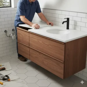 Professional installation of a new custom vanity for a high-quality bathroom remodel colorado springs.