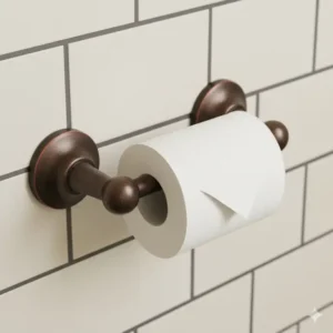 Oil-rubbed bronze toilet paper holder from the coordinating delta bathroom accessories collection. 