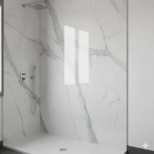Luxurious marble-effect acrylic bathroom wall panels that mimic the look of natural stone without the maintenance.
