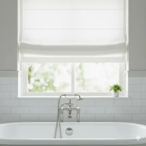 Showing a light-filtering roman shades for bathroom with a robust privacy liner, essential for any setting.