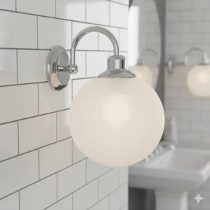 Classic vintage globe sconce mounted on the wall, a timeless design often seen in vintage bathroom light fixtures.