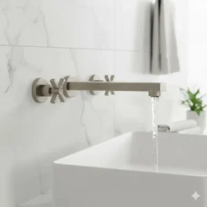 Detailing the clean lines and space-saving advantage of a wall-mounted faucet, one of the best bathroom fixtures for a minimalist look.