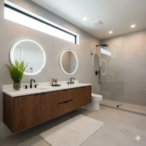 Modern design elements and clean lines in this completed bathroom remodel colorado springs.
