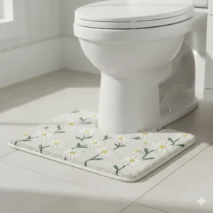 Small, contoured pedestal mat with a simple daisy design, designed to complement your main floral bathroom rugs. 