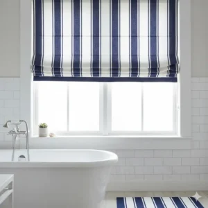 Easy-to-use cordless roman shades for bathroom windows, promoting a safer environment.