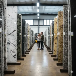 Selection of granite bathroom vanity tops slabs in various colors and patterns suitable for customizing.