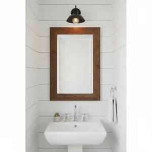Space-saving vertical farmhouse bathroom mirror ideal for a small powder room or half-bath.