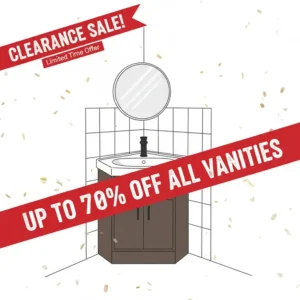 Compact corner bathroom vanity clearance unit, ideal for maximizing space in a powder room.