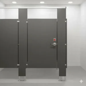 Durable powder-coated steel bathroom stall doors with a high-traffic latch and indicator, a cost-effective option for commercial restrooms.