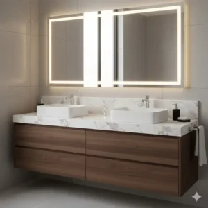 3D model of a marble-top vanity and pedestal sink prop, a key element for creating detailed bathroom interiors in Daz Studio.