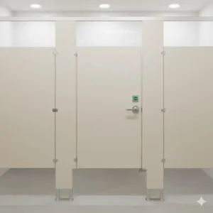Solid plastic (HDPE) bathroom stall doors, ideal for high-moisture areas and schools due to its resistance to rust, graffiti, and impact.