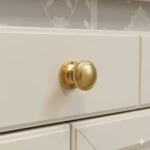 Polished brass traditional knob featuring engraved details, serving as classic bathroom unit handles for a vintage look.
