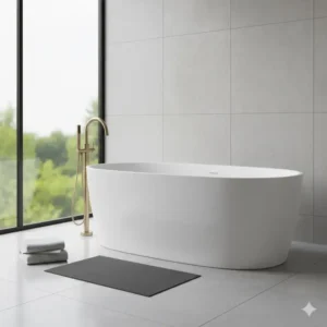 Full view of a sleek, white freestanding bathtub prop model designed to enhance realism in your Daz Studio bathroom renders.