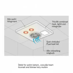 Ceiling-mounted heat lamp and vent fan combo perfect for a bathroom with heater.