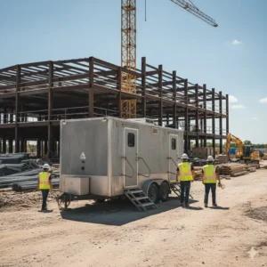 Durable construction site bathroom trailer rental for long-term project needs.