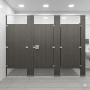 High-pressure laminate or phenolic bathroom stall doors offering extreme durability, moisture resistance, and a range of color and pattern choices.