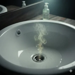 Detailed steps on how to safely disassemble and clean the P-trap to remove heavy sludge causing the bathroom sink stinks.