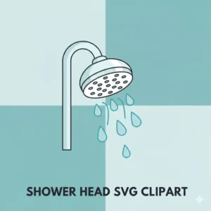 Bathroom svgs illustration showing a detailed shower head and water droplets for a clean design.