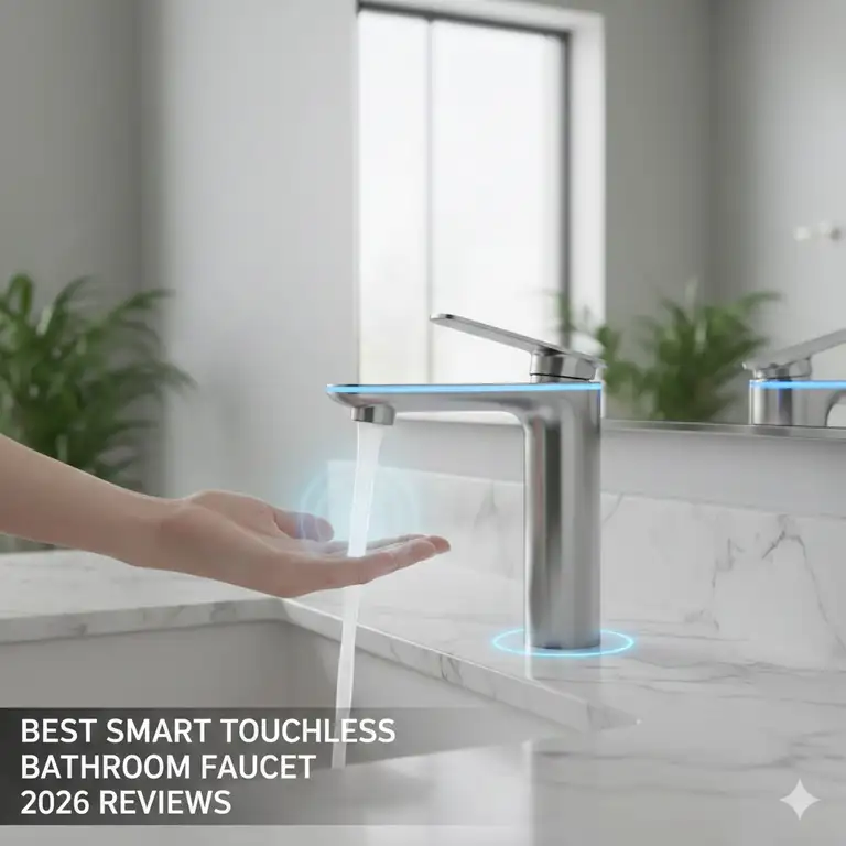 Reviewing the smart touchless bathroom faucet technology 2026 reviews, highlighting a top-rated, modern chrome model.