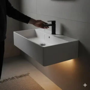 High-tech smart home bathroom setup with motion-activated integrated LED light bathroom sink options 2026.