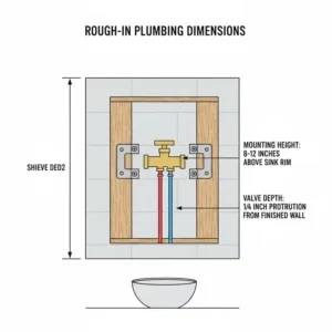 Detailed technical diagram showing rough-in valve dimensions for this minimalist wall mounted faucet installation guide 2026.