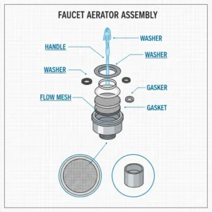 Image showing the aerator mechanism, a small but essential component among the parts of the bathroom faucet.