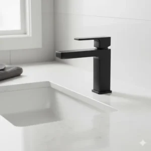 Elegant matte black finish on a modern lever handle bathroom faucet one hole for contemporary designs. 