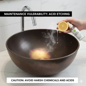 Acidic reaction spots shown as a downside in the anti-bacterial copper bathroom sink pros and cons 2026 maintenance guide