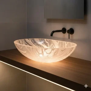 Luminous sculptural effect using frosted glass and integrated LED light bathroom sink options 2026.