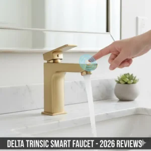 Detailed product spotlight on a highly-rated model from the smart touchless bathroom faucet technology 2026 reviews compilation, like the Delta Trinsic.