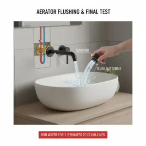 Flushing the water lines and testing the pressure for the minimalist wall mounted faucet installation guide 2026.
