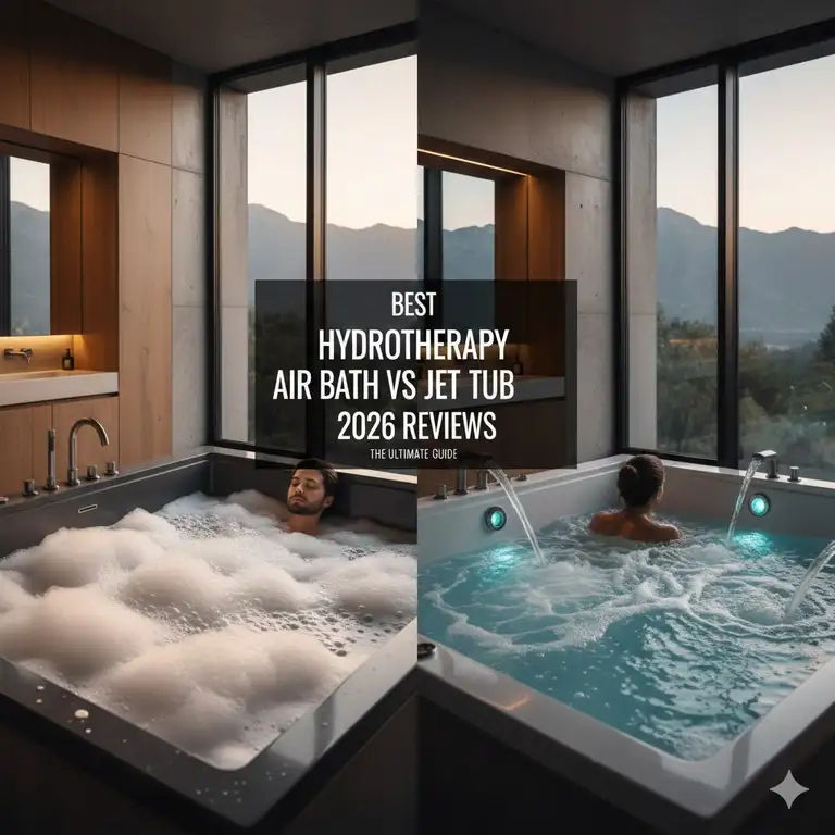 Luxury bathroom design showcasing the best hydrotherapy air bath vs jet tub 2026 reviews comparison.