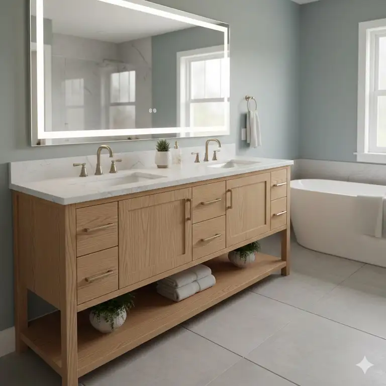 Modern master bathroom showcasing a luxury design by affordable custom look bathroom vanity builders 2026