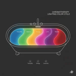 A diagram showing the color therapy cycle of a deep soaking tub with built-in chromotherapy lighting 2026.