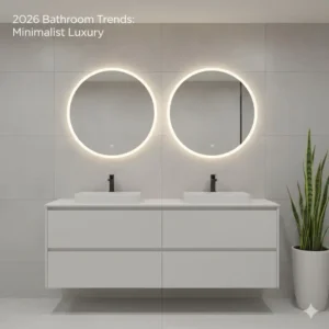 Technical drawing and scale of a 48 inch double sink vanity with hidden storage 2026 for master bathroom renovations.