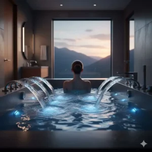 Powerful water streams in a whirlpool system as discussed in the best hydrotherapy air bath vs jet tub 2026 reviews.