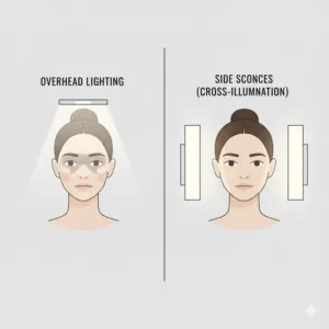 Comparison of side sconces and overhead fixtures to find the best bathroom vanity lighting for makeup application 2026 without shadows.