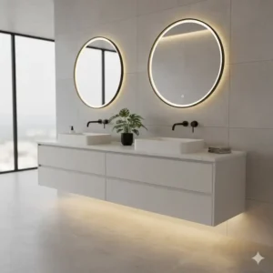 A spacious 72-inch double sink configuration for the best floating bathroom vanity with integrated lighting 2026.