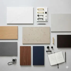 High-quality quartz and wood samples provided by affordable custom look bathroom vanity builders 2026 for client selection