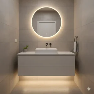 Compact and minimalist version of the best floating bathroom vanity with integrated lighting 2026 for powder rooms.